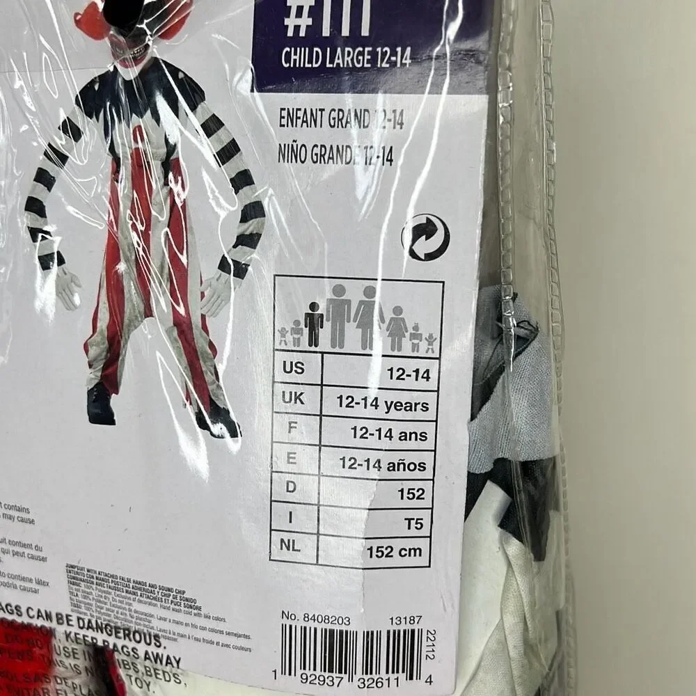 Amscan Creepy Clown Long Arm Illusion Halloween Costume Kids Size large New - Picture 5 of 7
